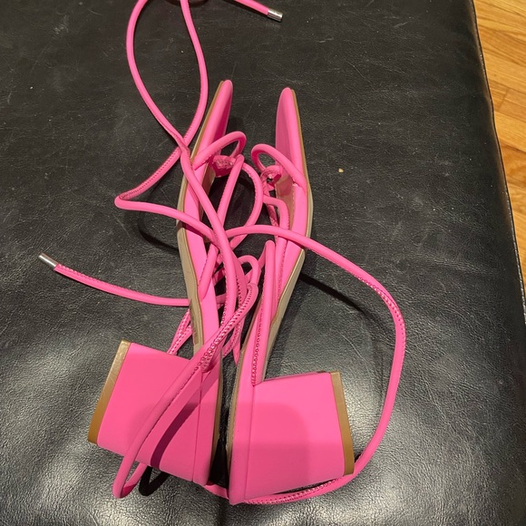 Neon Impressed Tie/Lace Vintage Y2k toe ring Spaghetti straps Chunky Block Heels - Picture 7 of 8